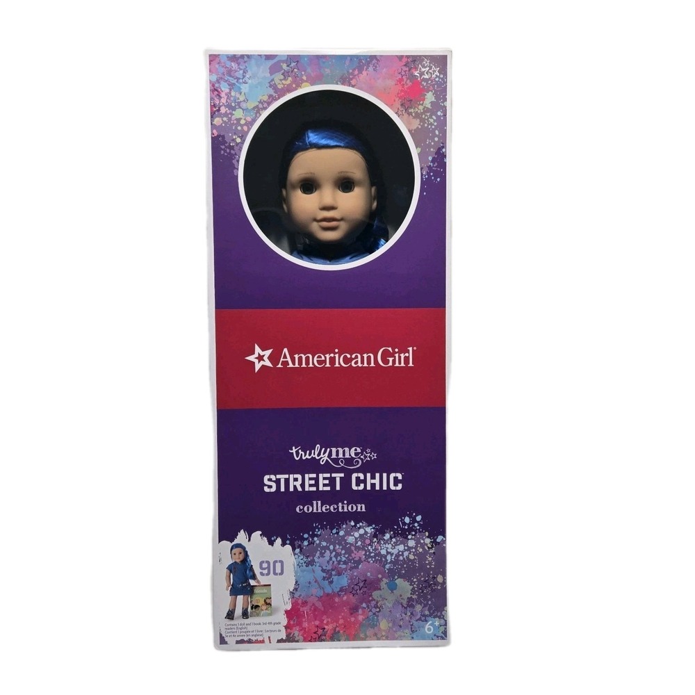 American Girl Truly Me Street Chic #90 Blue Eyes Blue Hair 18in Doll & Book NIB